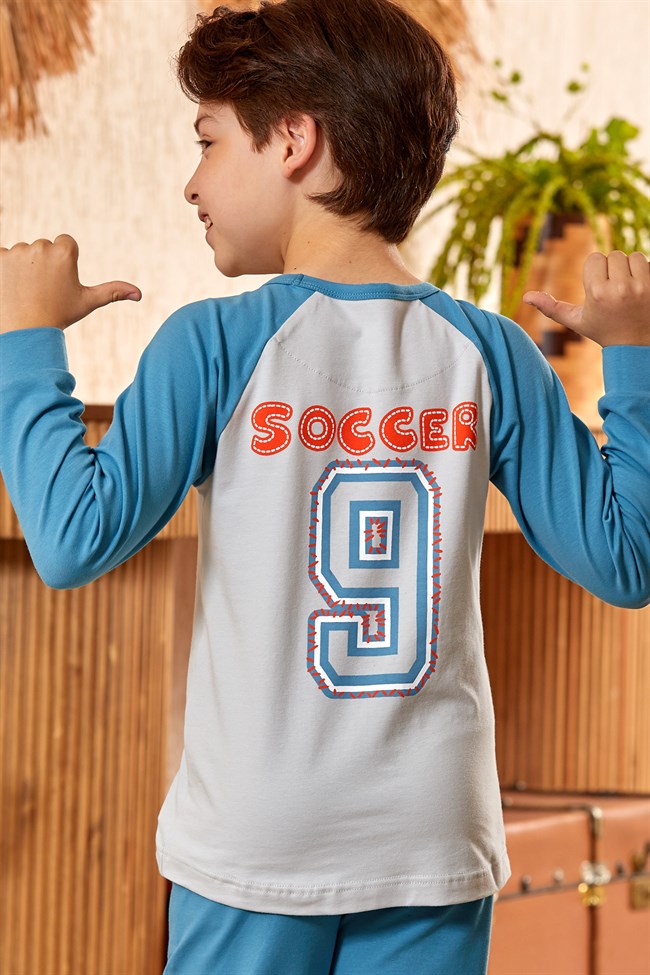 Baykar Erkek Çocuk Soccer Pijama Takımı 9797 Kum Gri