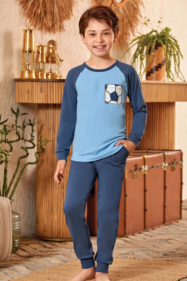 Baykar Erkek Çocuk Soccer Pijama Takımı 9797 Açık Mavi