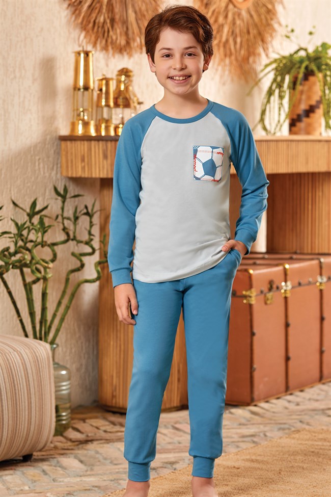 Baykar Erkek Çocuk Soccer Pijama Takımı 9797 Kum Gri