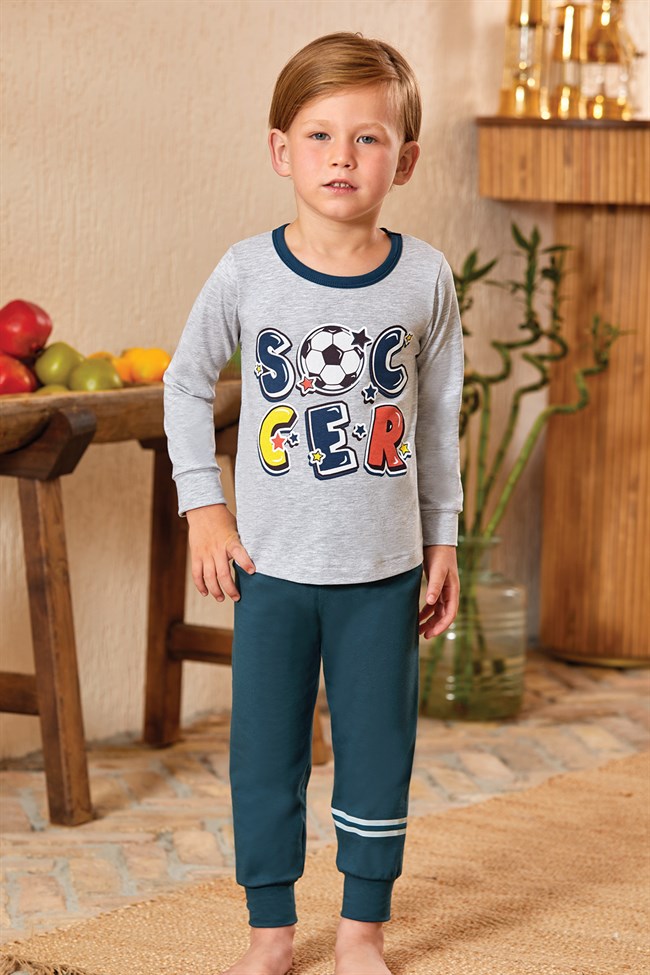 Baykar Erkek Çocuk Soccer Pijama Takımı 9784 GRI MELANJ BASKI