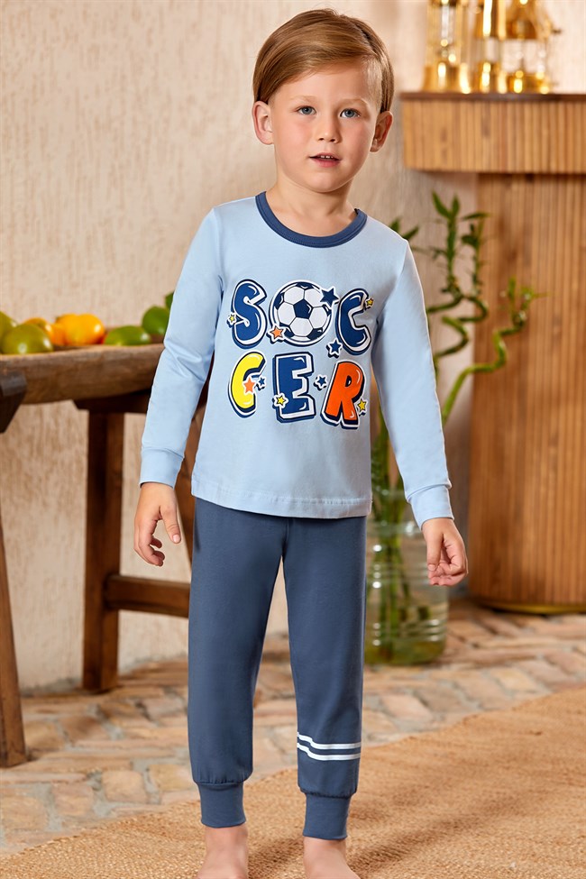 Baykar Erkek Çocuk Soccer Pijama Takımı 9784 Duman Mavi