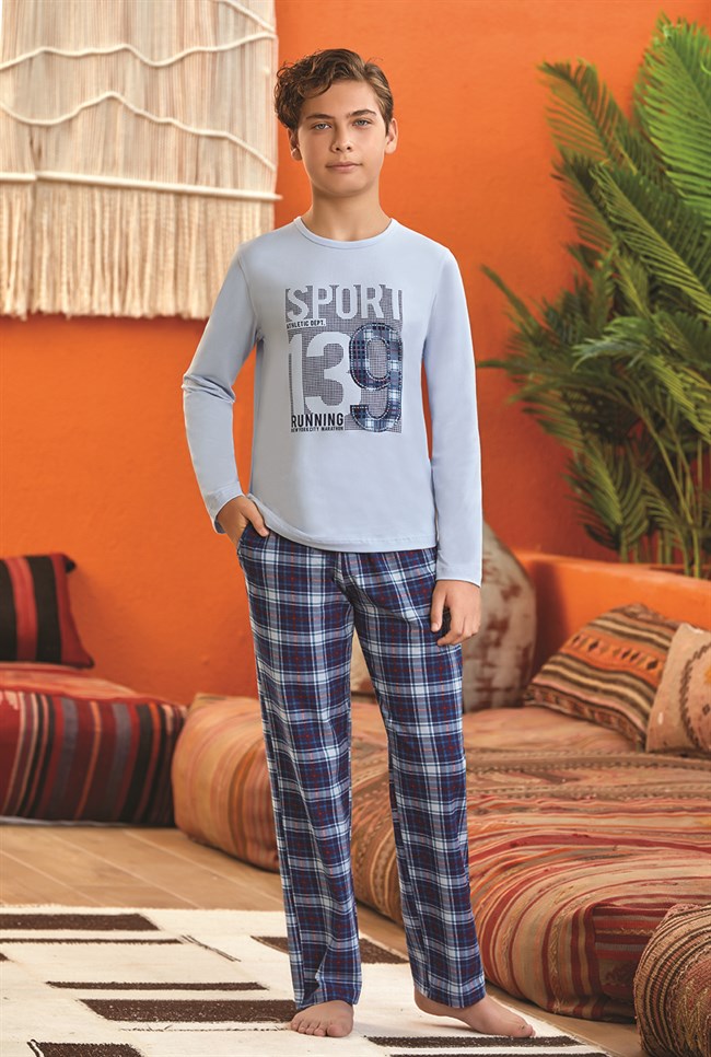 Baykar Erkek Çocuk Sport Running Pijama Takımı 9602 Duman Mavi