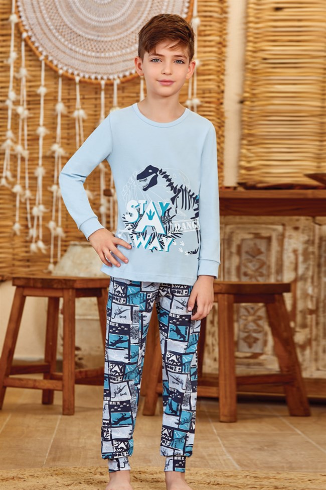 Baykar Erkek Çocuk Stay Away Pijama Takımı 9600 Duman Mavi