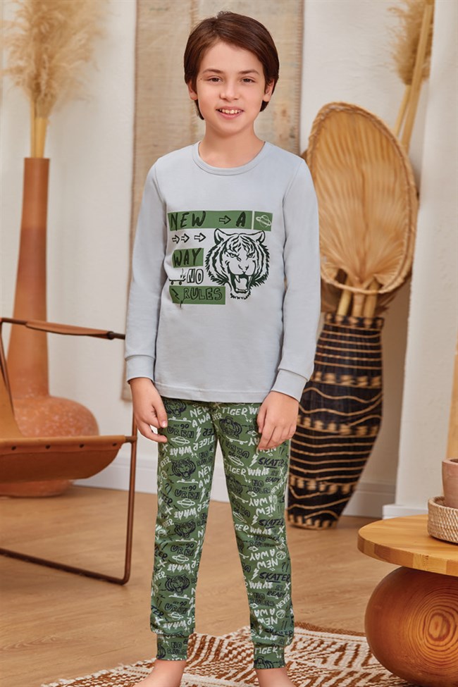 Baykar Erkek Çocuk Tiger Pijama Takımı 9791 Kum Gri