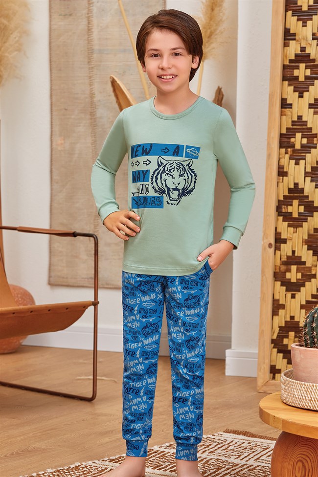 Baykar Erkek Çocuk Tiger Pijama Takımı 9791 Çağla Yeşili