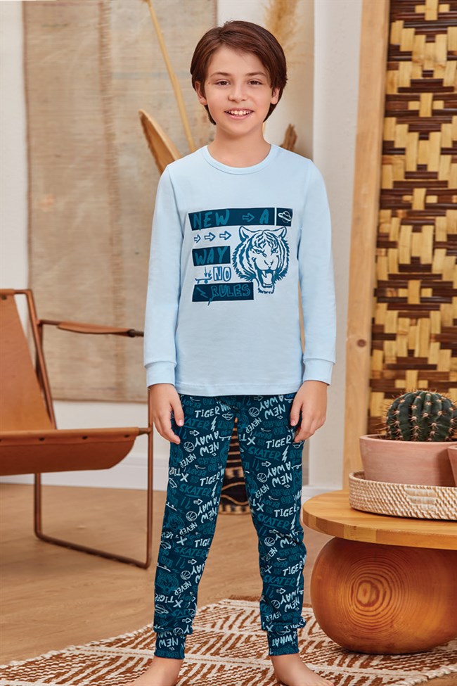 Baykar Erkek Çocuk Tiger Pijama Takımı 9791 Açık Mavi