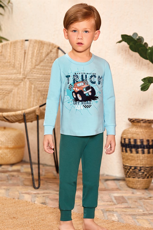 Baykar Erkek Çocuk Truck Pijama Takımı 9778 Mavi