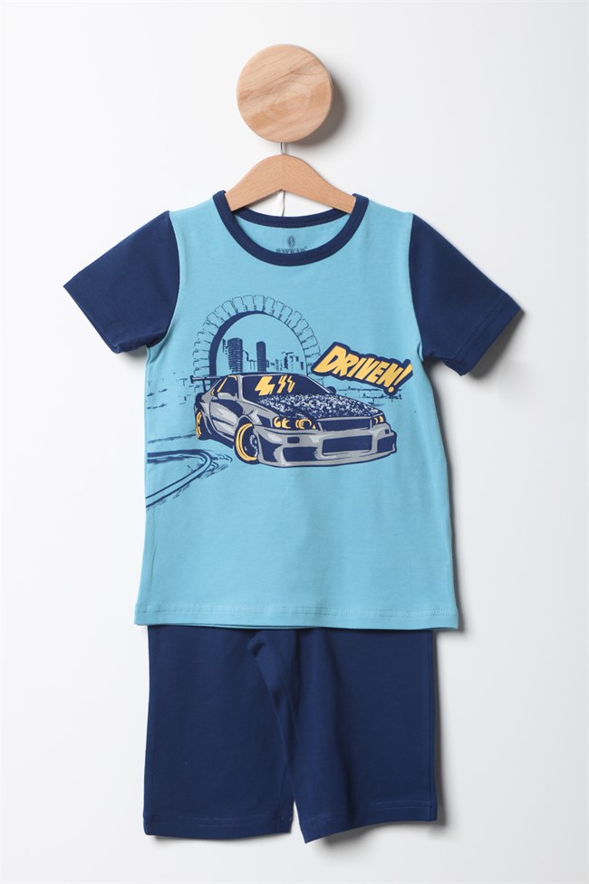 Baykar Erkek Çocuk Yarış Arabası Baskılıı Pijama Takımı 9764 Lacivert