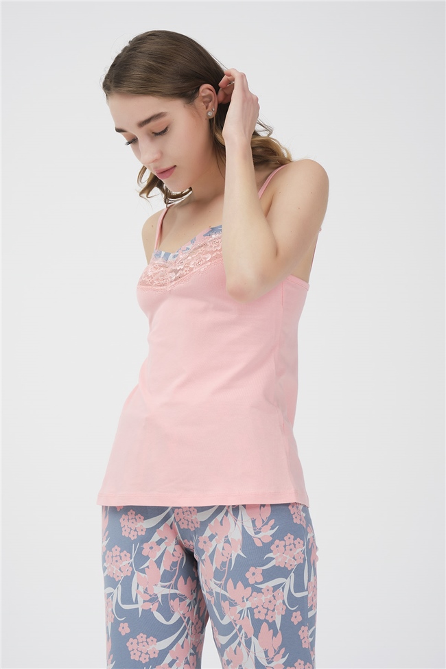 Baykar Kadın Çiçekli Üçlü Pijama Takımı 9440 Mavi