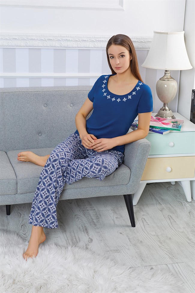 Baykar Kadın Kısa Kollu Pijama Takımı 9476 Lacivert