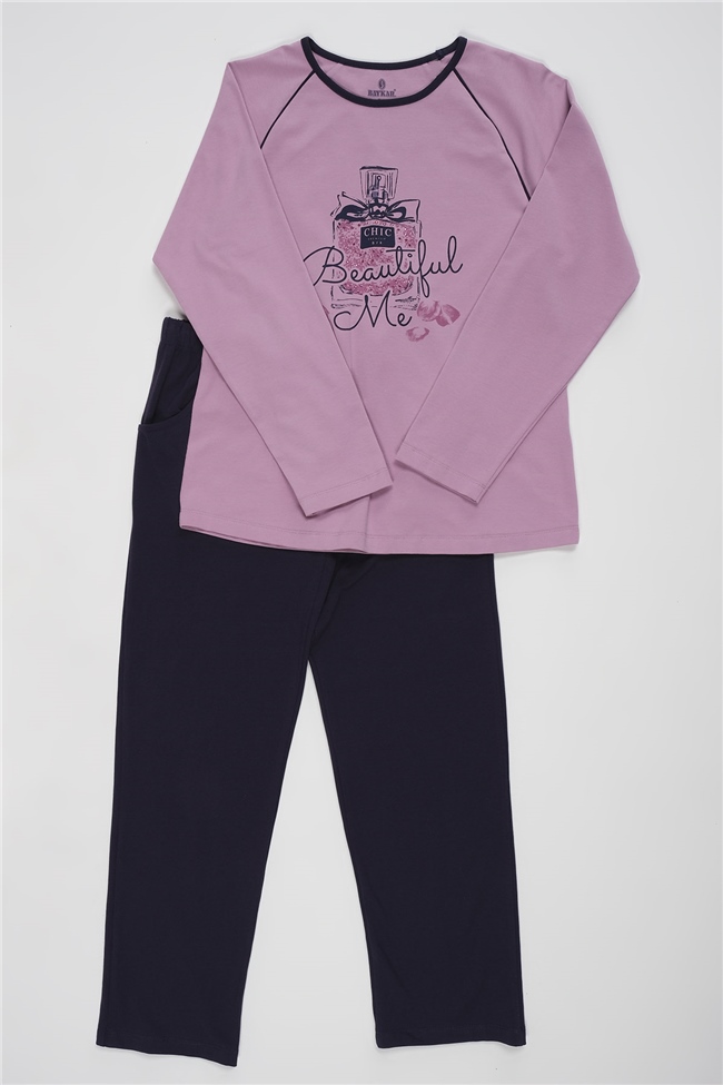 Baykar Kız Çocuk  Uzun Kollu Baskılı Pijama Takımı 9101 Pembe