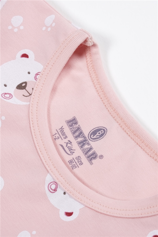 Baykar Kız Çocuk Ayı Desenli Pijama 9230 Somon