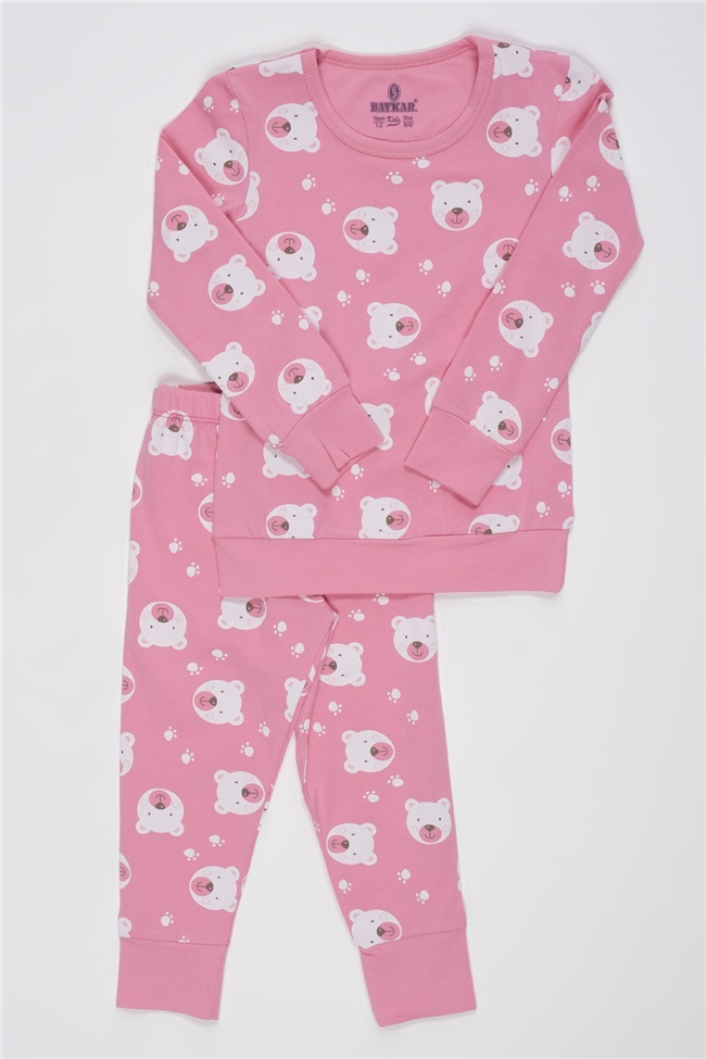 Baykar Kız Çocuk Ayı Desenli Pijama 9230 Pembe