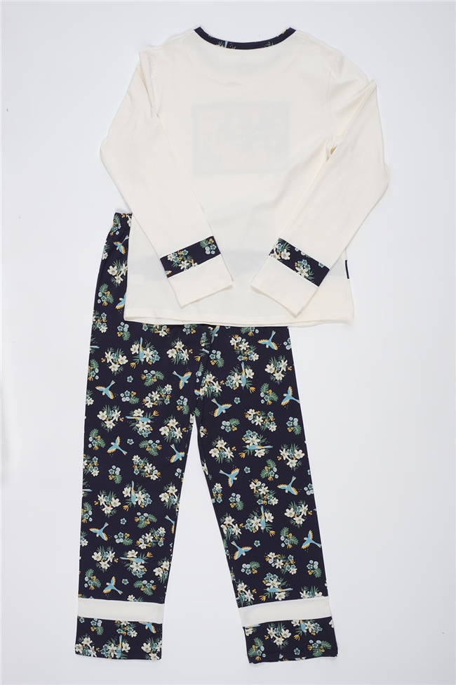Baykar Kız Çocuk Çiçek Desenli Pijama Takımı 9263 Krem
