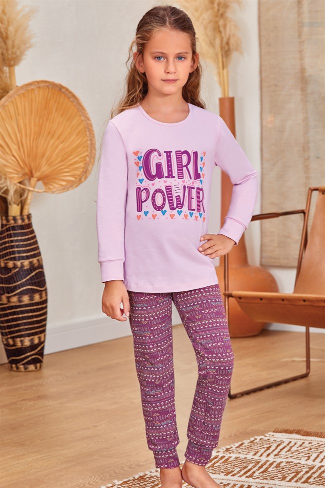 Baykar Kız Çocuk / Girl Power Uzun Kollu Pijama Takımı 9143 Lila