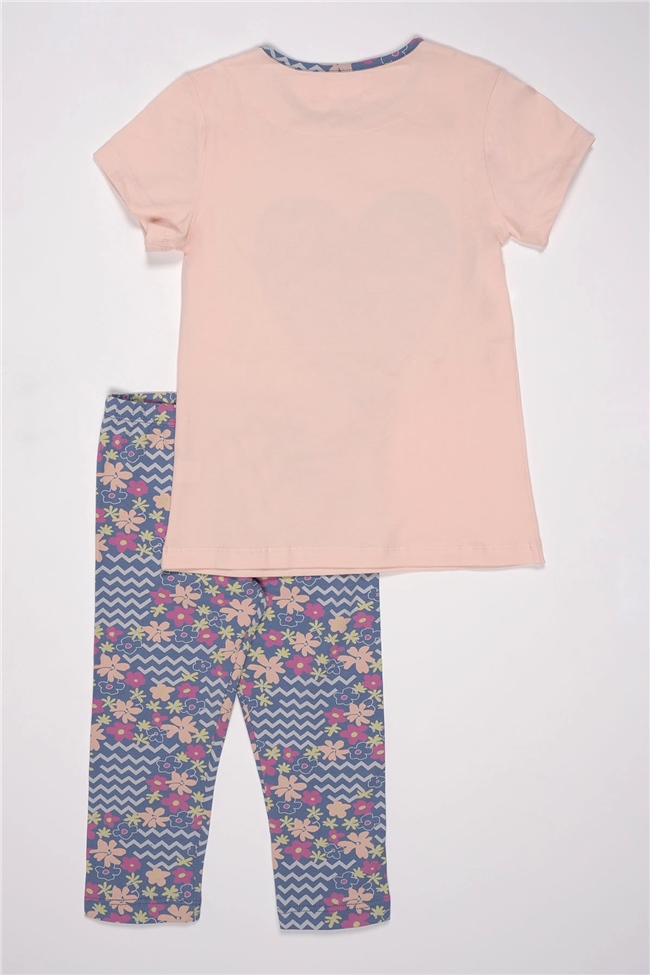 Baykar Kız Çocuk Kalp Baskılı Kaprili Pijama Takımı 9286 Somon