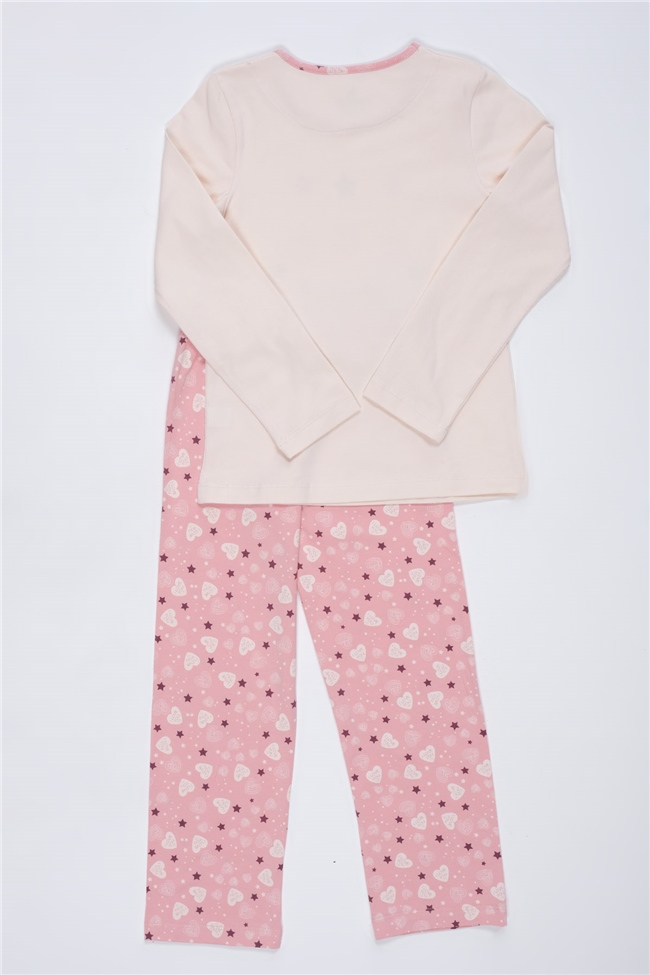 Baykar Kız Çocuk Kalp Baskılı Pijama Takımı 9255 Somon