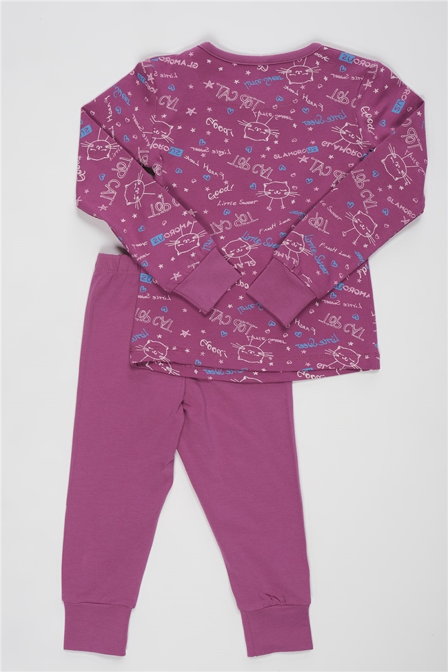 Baykar Kız Çocuk Kedi Baskılı Pijama Takımı 9242 Pembe
