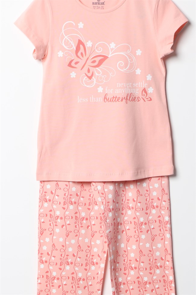 Baykar Kız Çocuk Kısa Kollu Pijama Takımı 9117 Somon