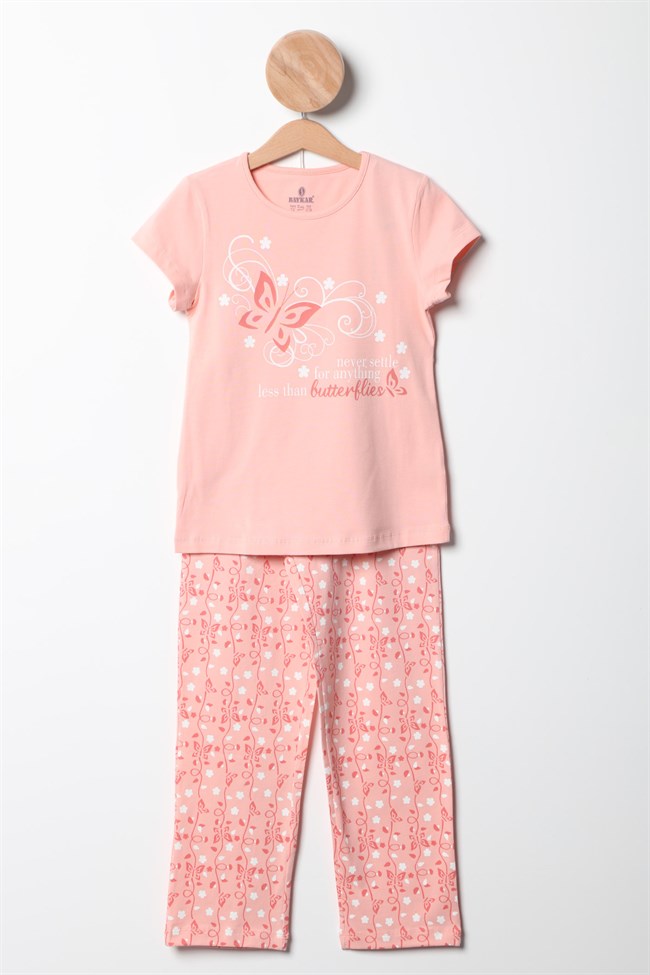 Baykar Kız Çocuk Kısa Kollu Pijama Takımı 9117 Somon