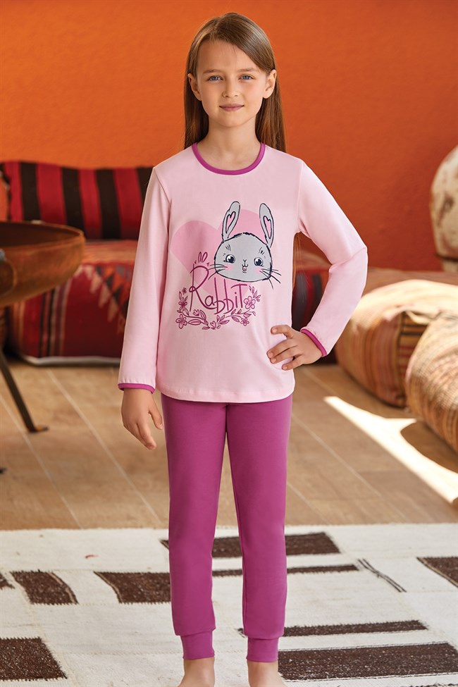 Baykar Kız Çocuk / Rabbit Uzun Kollu Pijama Takımı 9141 Pembe