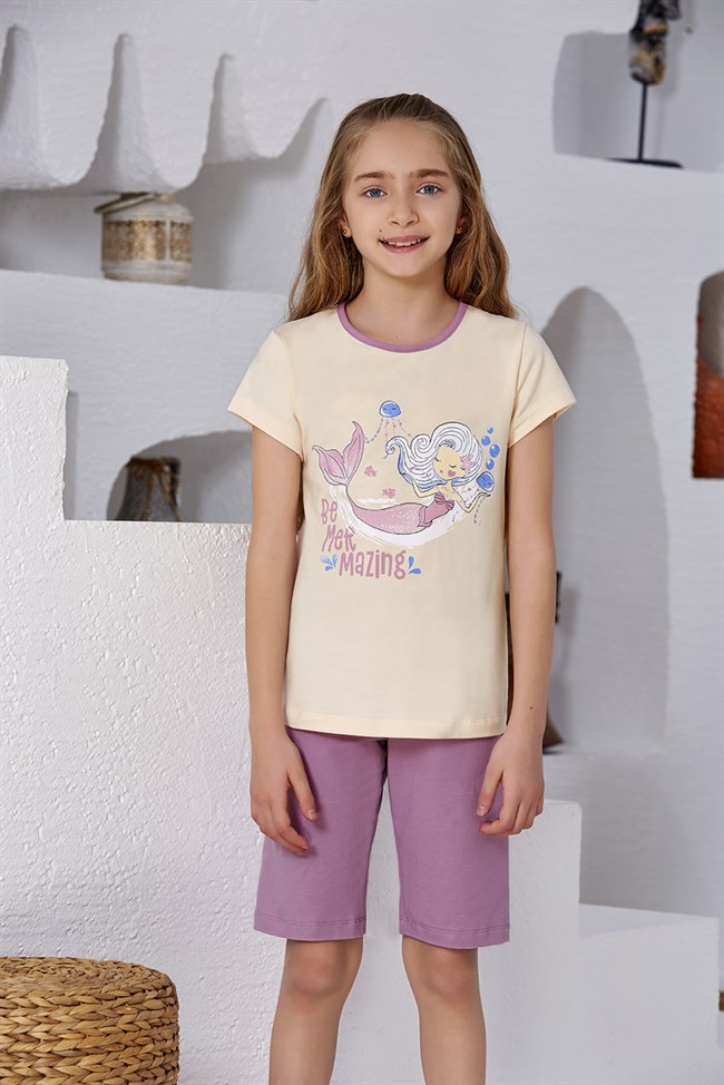 Baykar Kız Çocuk Şortlu Pijama Takımı 9166 Somon