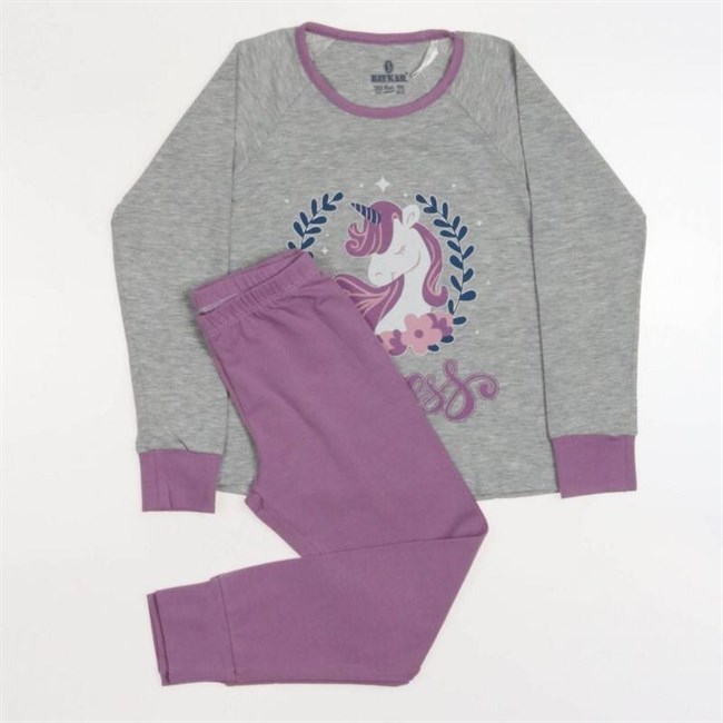 Baykar Kız Çocuk Unicorn Baskılı Uzun Kollu Pijama Takımı 9297 Lila