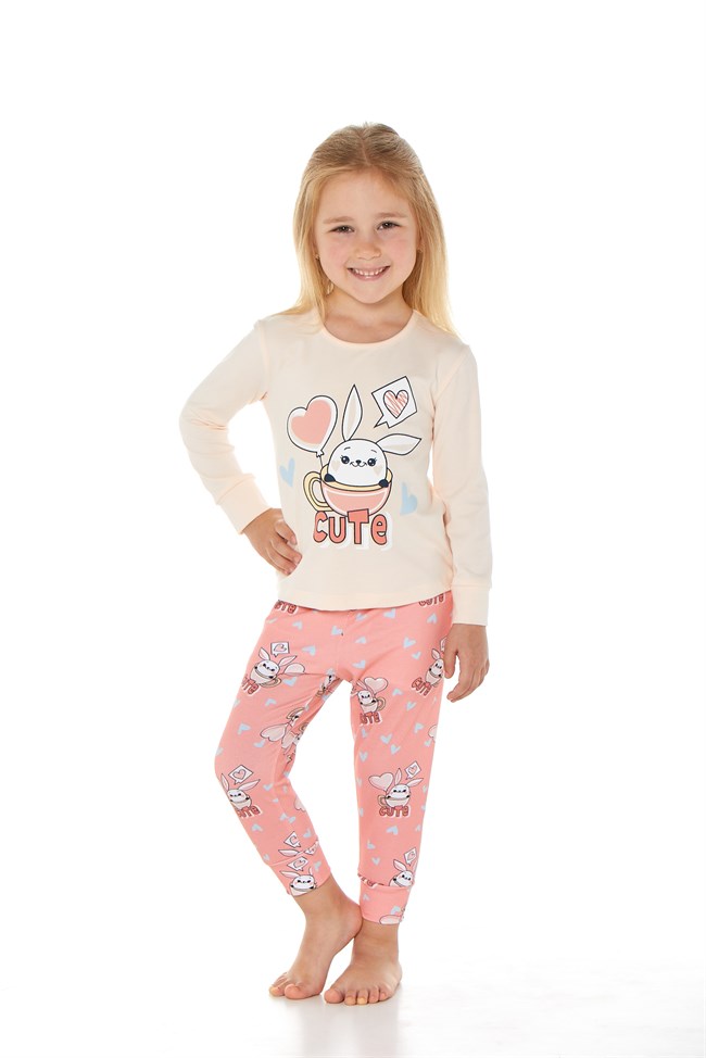 Baykar Kız Çocuk Uzun Kollu Pijama Takımı 9185 Somon