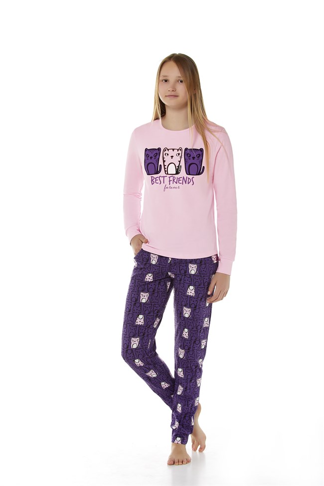 Baykar Kız Çocuk Uzun Kollu Pijama Takımı 9211 Pembe