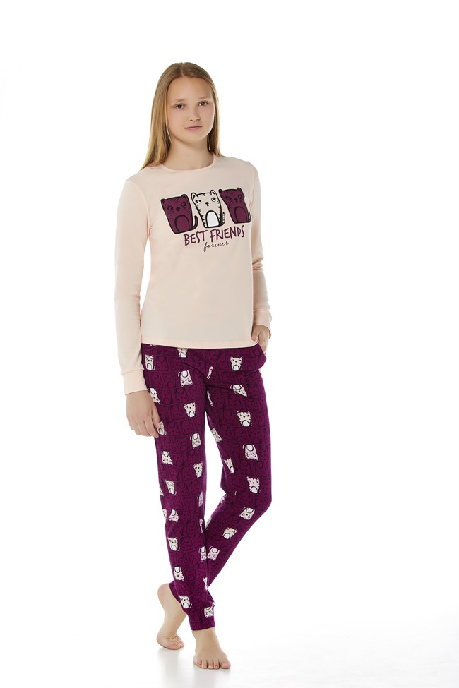 Baykar Kız Çocuk Uzun Kollu Pijama Takımı 9211 Somon